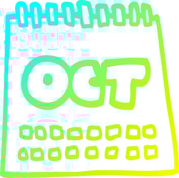 cold gradient line drawing cartoon calendar showing month of october vector