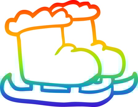 rainbow gradient line drawing cartoon ice skating boots vector