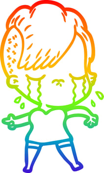 rainbow gradient line drawing cartoon crying girl vector