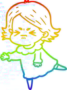 rainbow gradient line drawing cartoon angry woman vector