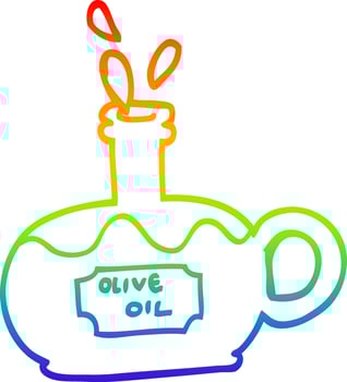 rainbow gradient line drawing cartoon bottle of oilve oil vector
