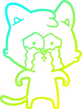 cold gradient line drawing cartoon crying cat vector
