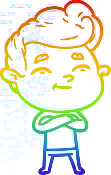 rainbow gradient line drawing happy cartoon man vector