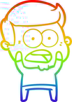rainbow gradient line drawing cartoon shocked man vector