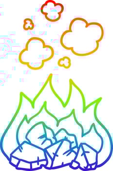 rainbow gradient line drawing cartoon hot coals vector