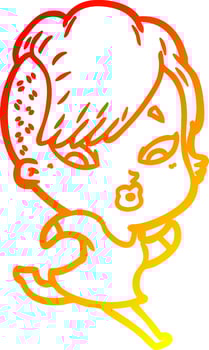 warm gradient line drawing cartoon surprised girl vector