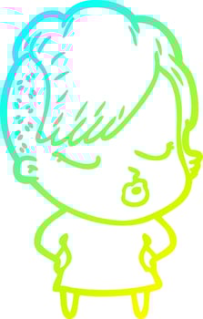 cold gradient line drawing cartoon pretty hipster girl vector
