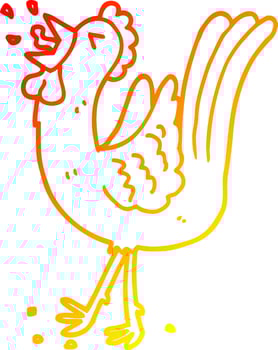 warm gradient line drawing cartoon crowing cockerel vector