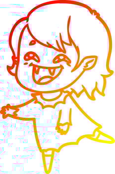 warm gradient line drawing cartoon laughing vampire girl vector