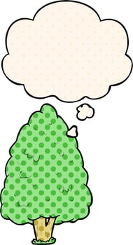 cartoon tall tree and thought bubble in comic book style vector