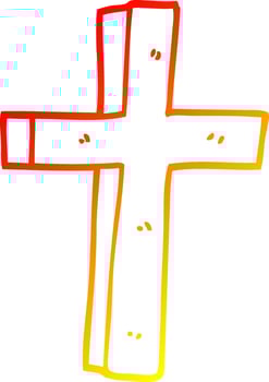 warm gradient line drawing cartoon wooden cross vector
