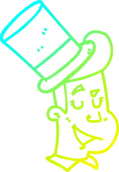 cold gradient line drawing cartoon man wearing top hat vector
