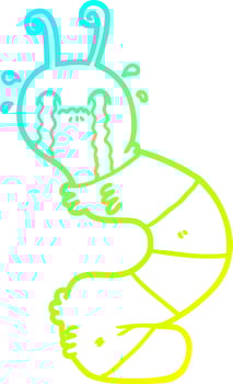 cold gradient line drawing cartoon crying caterpillar vector
