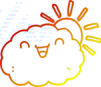warm gradient line drawing happy cartoon cloud vector