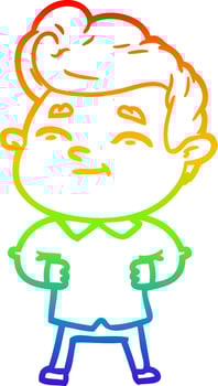 rainbow gradient line drawing happy cartoon man vector