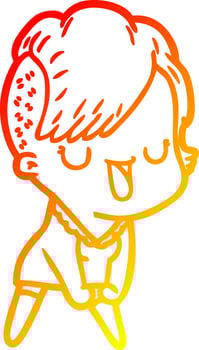warm gradient line drawing cute cartoon girl with hipster haircut vector