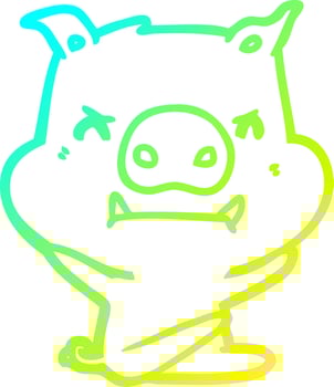 cold gradient line drawing angry cartoon pig throwing tantrum vector