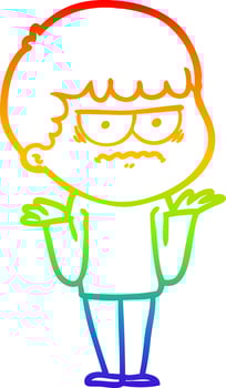 rainbow gradient line drawing cartoon angry man vector