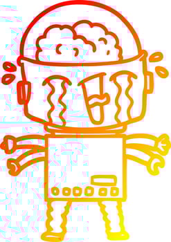 warm gradient line drawing cartoon crying robot vector