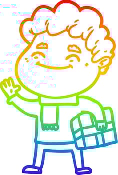 rainbow gradient line drawing cartoon friendly man vector