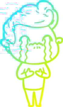 cold gradient line drawing cartoon man crying vector