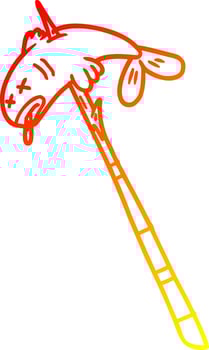 warm gradient line drawing cartoon fish speared vector