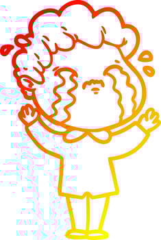 warm gradient line drawing cartoon man crying vector