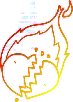warm gradient line drawing cartoon flaming heart vector