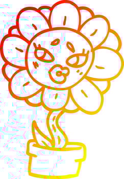 warm gradient line drawing cartoon flower pot vector