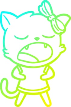 cold gradient line drawing cartoon yawning cat vector