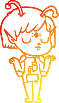 warm gradient line drawing cartoon alien girl vector