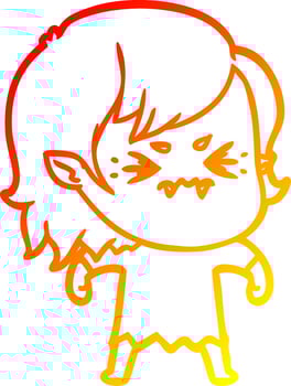 warm gradient line drawing annoyed cartoon vampire girl vector