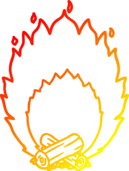 warm gradient line drawing cartoon blazing camp fire vector