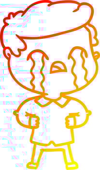warm gradient line drawing cartoon man crying vector