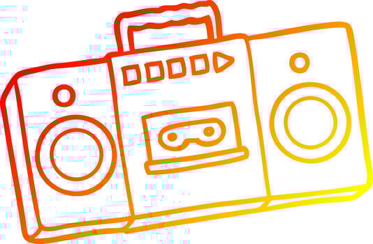 warm gradient line drawing cartoon retro cassette tape player vector