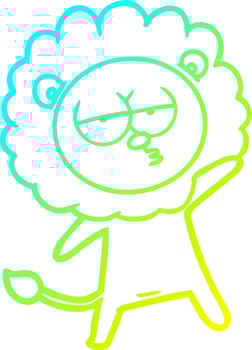 cold gradient line drawing cartoon tired lion vector