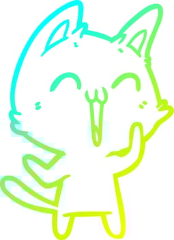 cold gradient line drawing happy cartoon cat vector