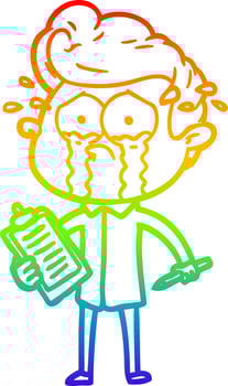 rainbow gradient line drawing cartoon crying man vector