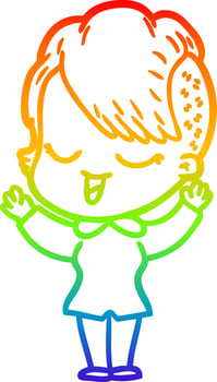 rainbow gradient line drawing happy cartoon girl vector
