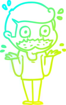 cold gradient line drawing cartoon man with mustache shocked vector