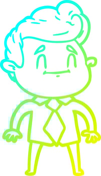 cold gradient line drawing happy cartoon man in office clothes vector