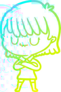 cold gradient line drawing cartoon woman vector