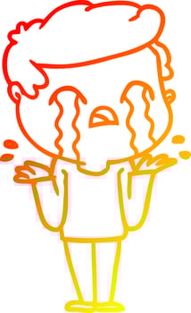 warm gradient line drawing cartoon man crying vector