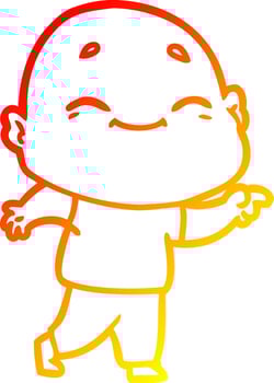 warm gradient line drawing cartoon happy bald man vector