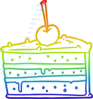 rainbow gradient line drawing tasty chocolate cake vector