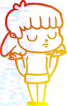 warm gradient line drawing cartoon indifferent woman vector