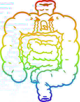 rainbow gradient line drawing cartoon intestines crying vector