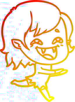 warm gradient line drawing cartoon laughing vampire girl vector