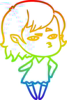 rainbow gradient line drawing cartoon vampire girl vector