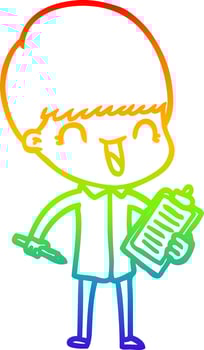 rainbow gradient line drawing happy cartoon boy vector